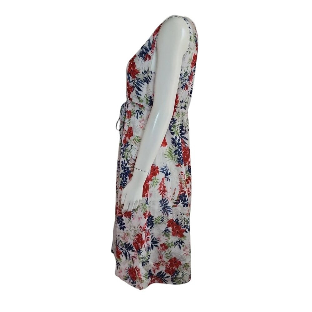 Eddie Bauer Dress Womens Size 8‎ Red White Blue Floral Lightweight 100% Cotton - Picture 2 of 7